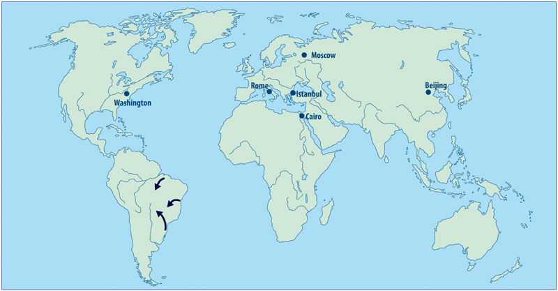 Map showing Portuguese expansion from 1700 to 1763