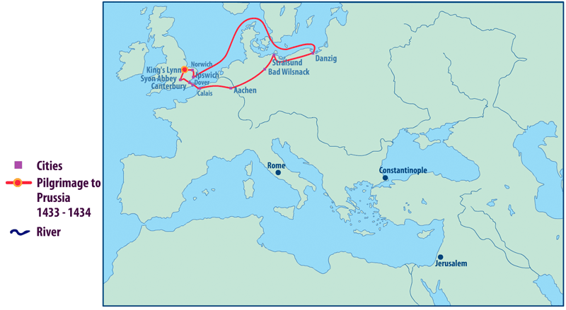 Map Showing the Pilgrimage to Prussia by Margery Kempe