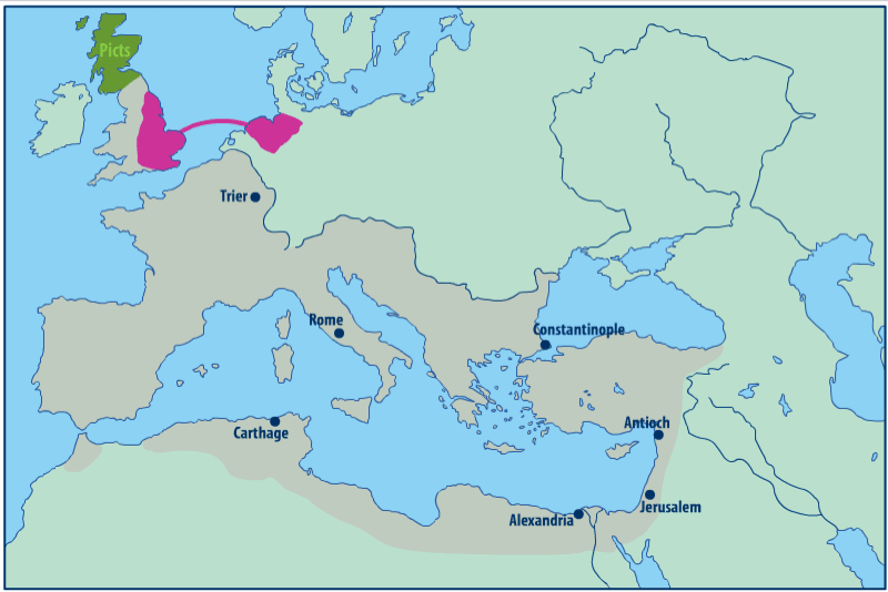 Map showing movement of The Angles, Saxons and Jutes